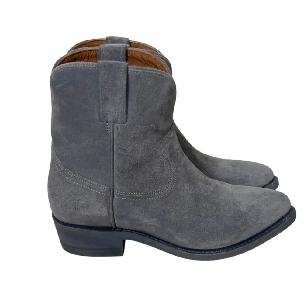 Frye Womens 9 Gray Suede Leather Heeled Pointed Toe Western Ankle Booties NEW